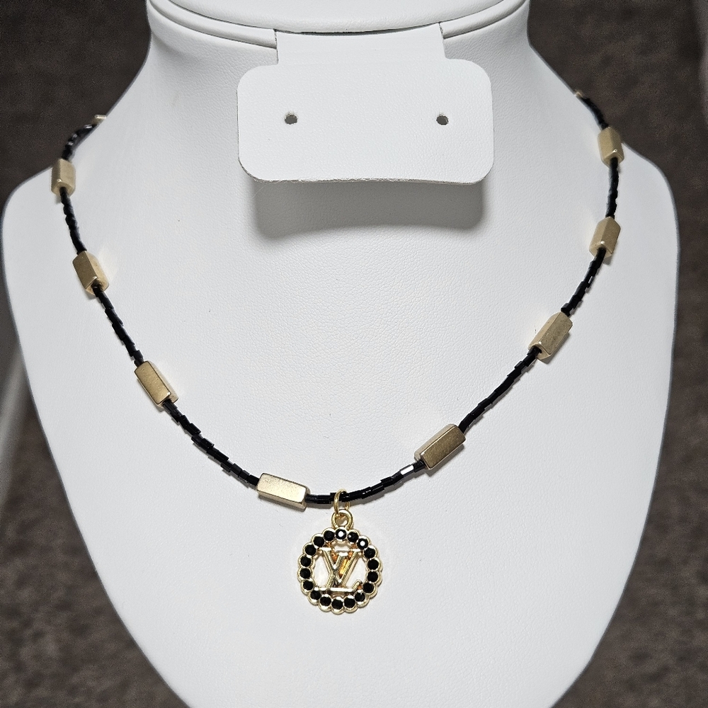 LV Upcycled Black & Gold Necklace